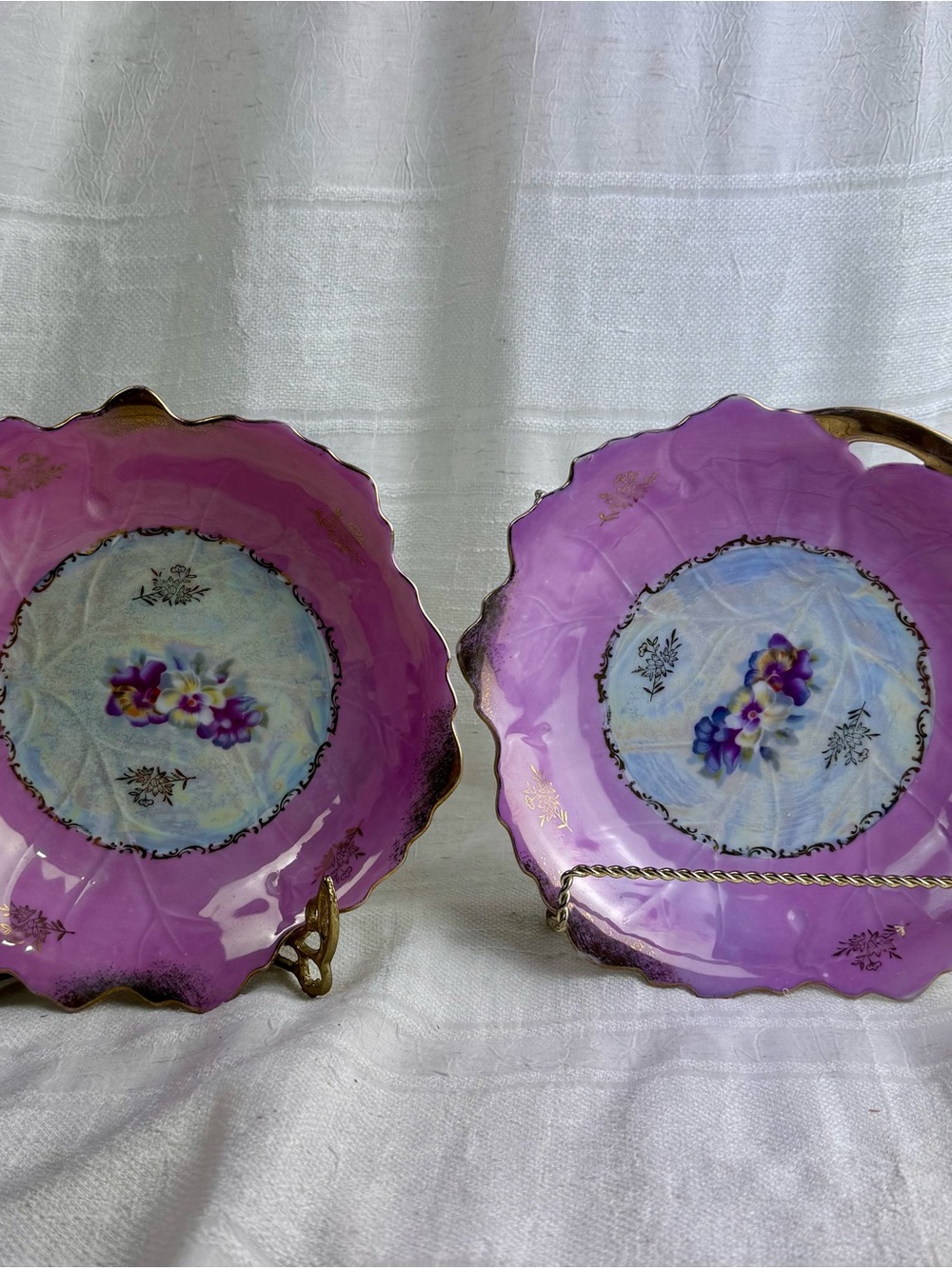 VTG LM Royal Halsey Pink Pansies Art Nouveau Lusterware Master Berry Bowls Japan